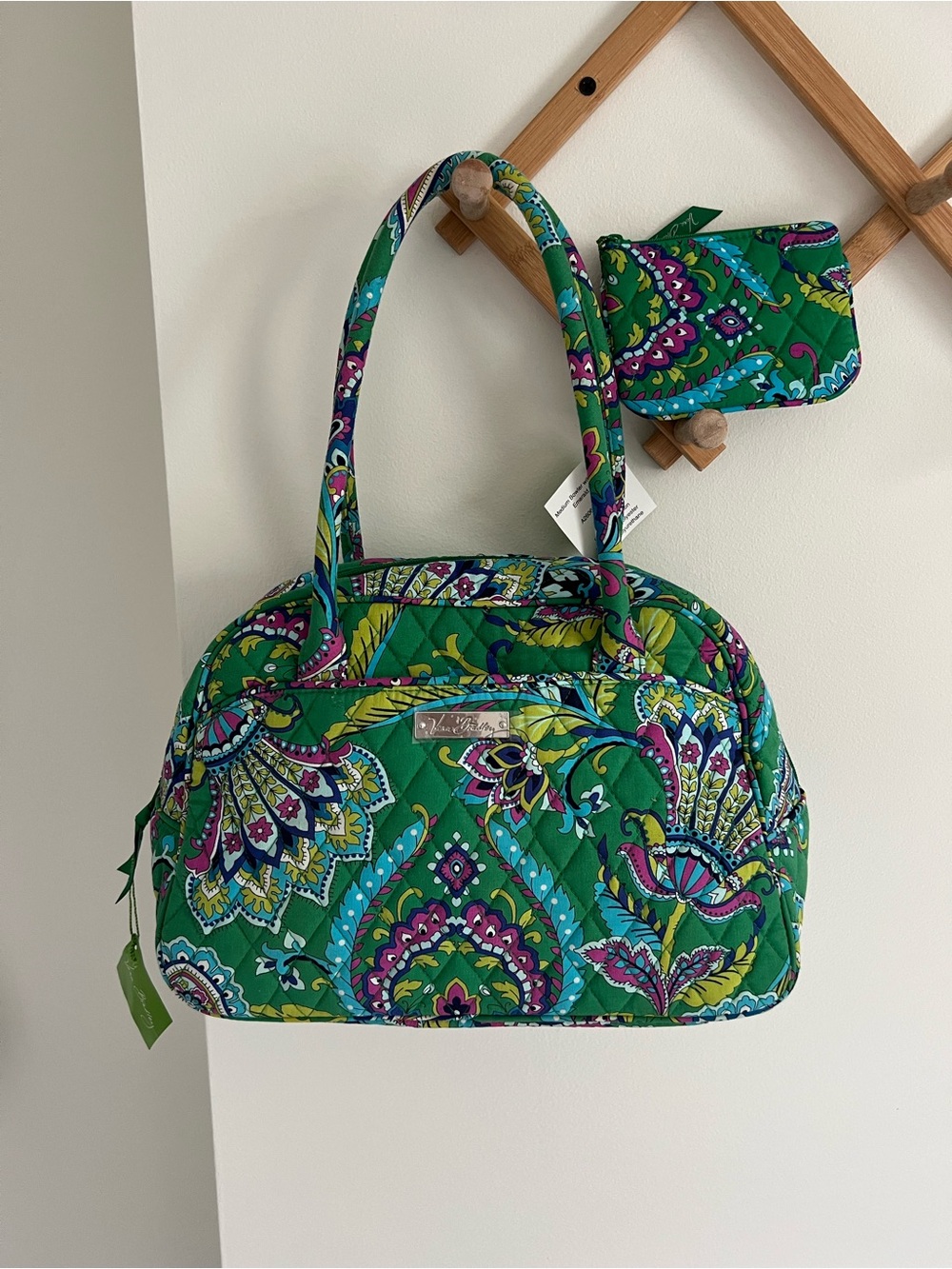 Vera Bradley Emerald Paisley “Medium Bowler” Bag & Coin Purse